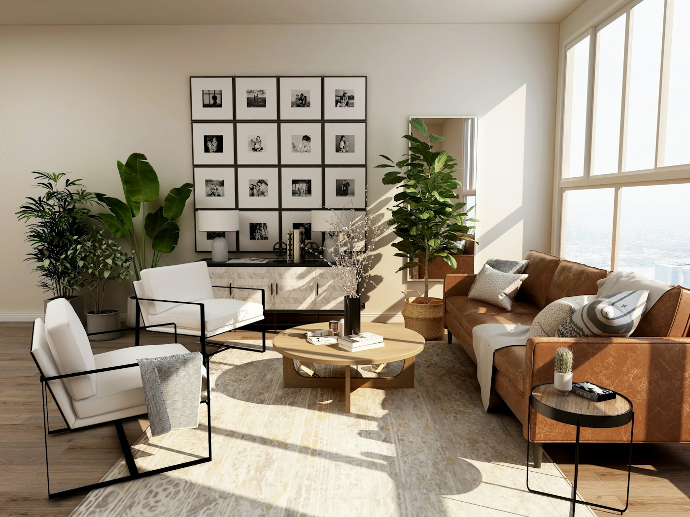 Warm living room with soft seating and natural light